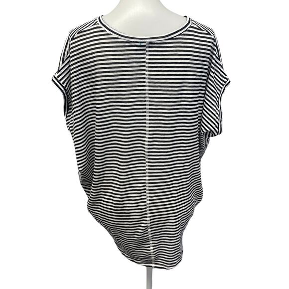 Hand Printed Upcycled Womens Small Somebody's Praying Striped Hi Low Blouse Top - Picture 4 of 5